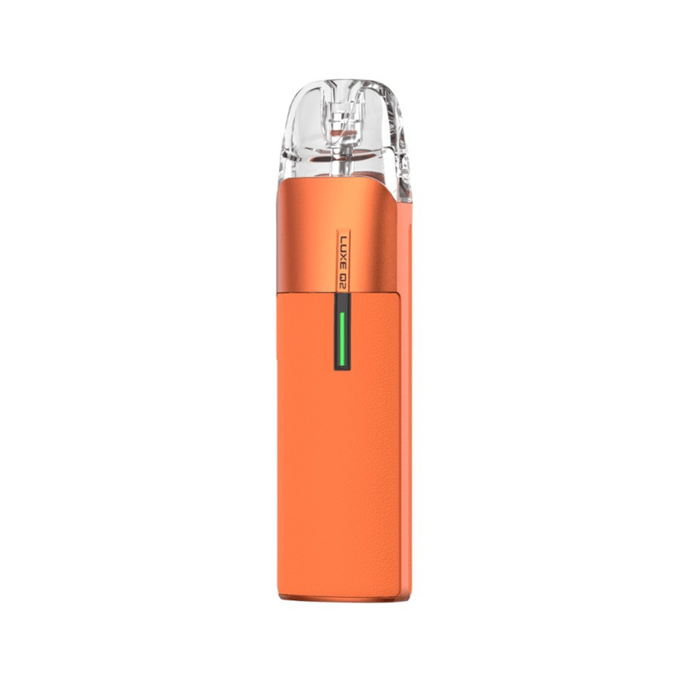 Orange Vaporesso Luxe Q2 pod kit with transparent top and sleek design.