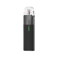 Vaporesso Luxe Q2 Pod Kit in black with a transparent mouthpiece, shown upright.