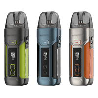 Three Vaporesso Luxe X Pro vape kits in green, blue, and orange.