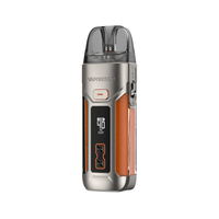 Vaporesso Luxe X Pro vape kit with digital display and sleek orange accents.