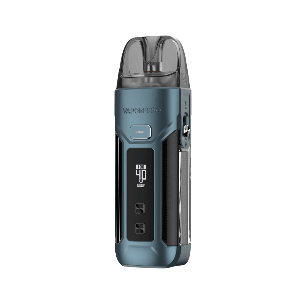 Vaporesso Luxe X Pro vape kit in blue with digital display and sleek design.