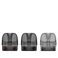 Three Vaporesso Luxe X replacement pods in different colours on a white background.