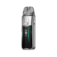 Vaporesso Luxe XR Max vape kit in silver, displaying 80W on its digital screen.