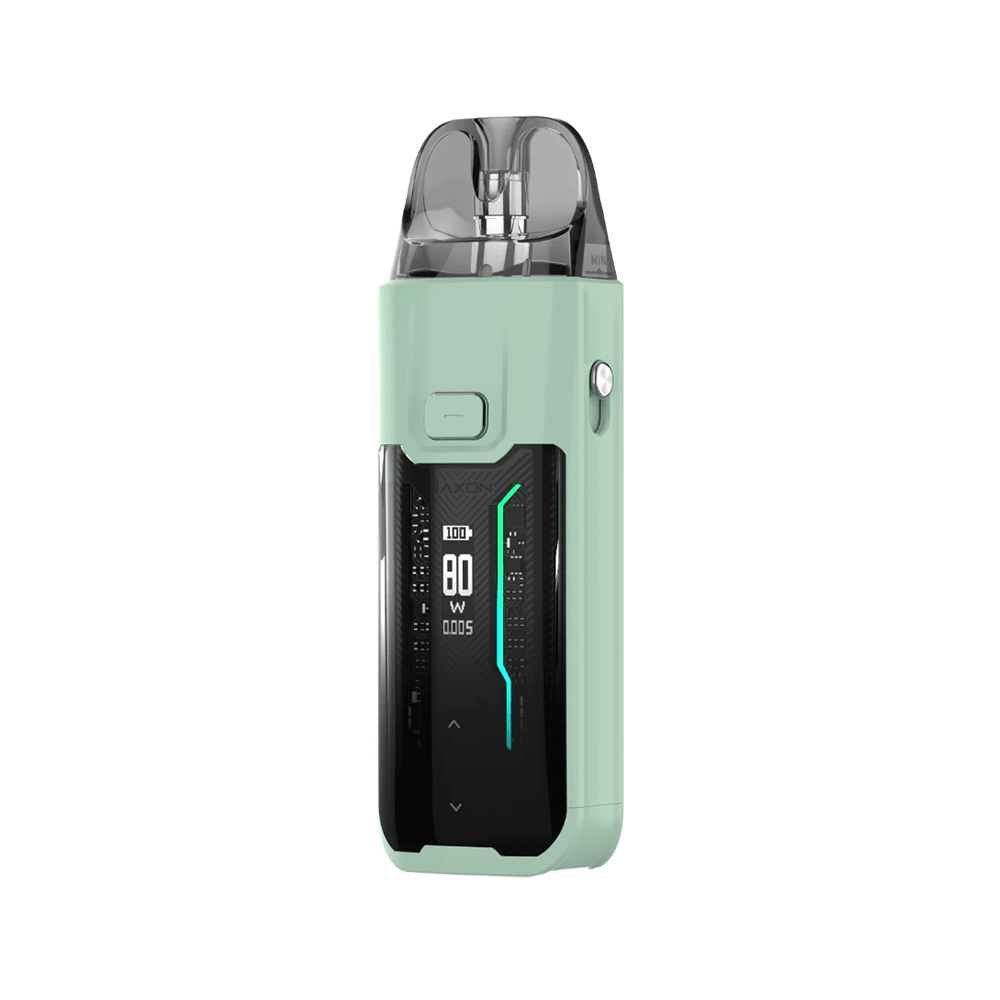 Mint green Vaporesso Luxe XR Max vape kit with digital display.