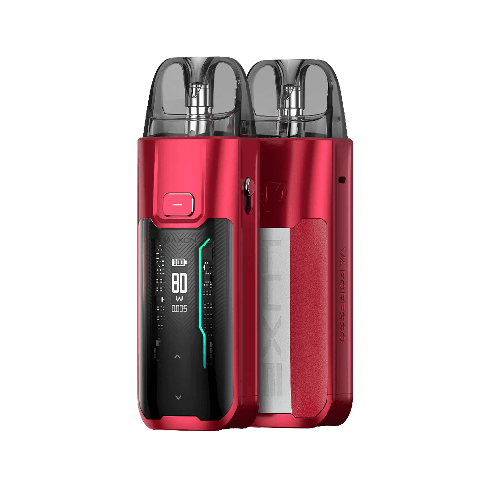 Vaporesso Luxe XR Max Kit in red with sleek design and display screen.