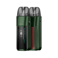 Two green Vaporesso Luxe XR Max vape kits with digital displays and sleek design.