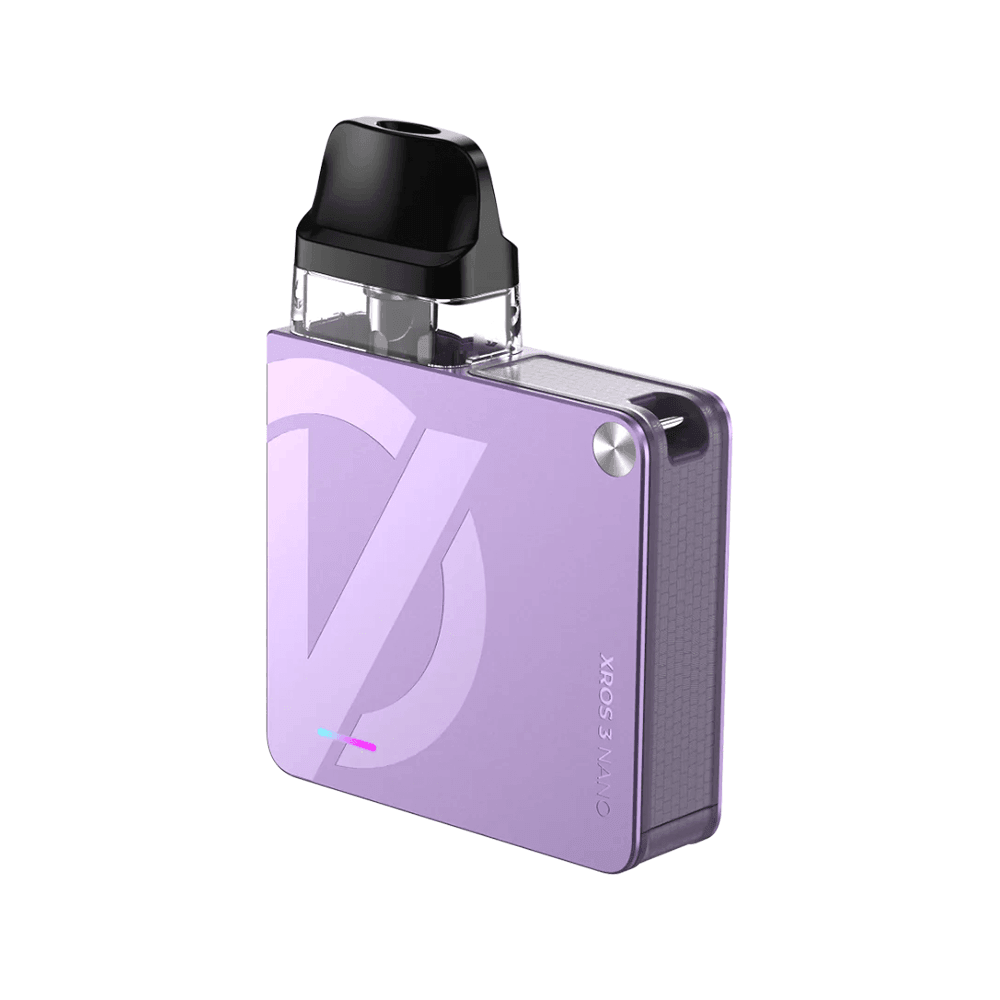 Vaporesso XROS 3 Nano Pod Kit in lilac purple, sleek and compact design.