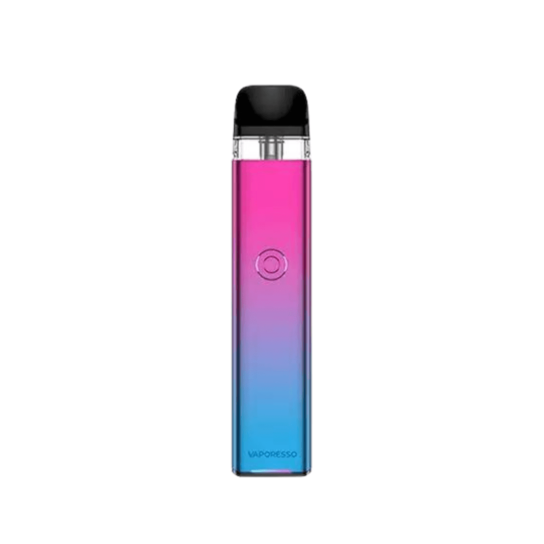 Vaporesso XROS 3 Pod Kit in vibrant pink and blue gradient, displayed upright.