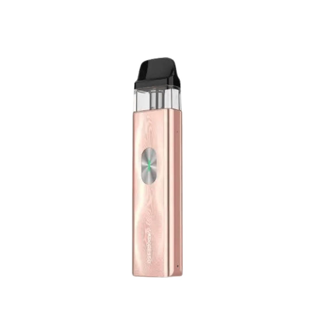 Vaporesso XROS 4 Mini Pod Kit in champagne gold with sleek design on white background.