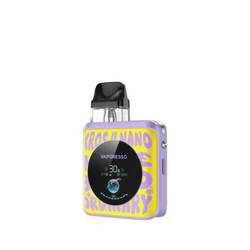 Three Vaporesso XROS 4 Nano pod vape kits in purple, black, and silver with digital displays.