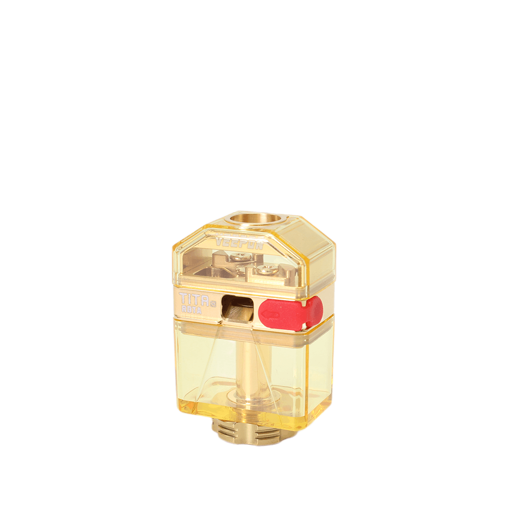 Veepon Tita X RDTA in translucent gold, featuring red accents, on a white background.