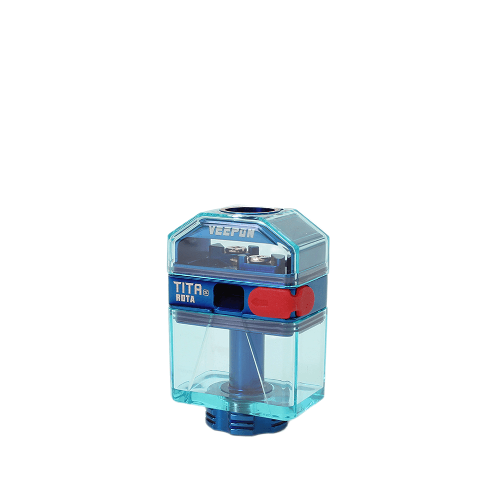 Veepon Tita X RDTA in blue, showcasing its transparent design and compact build.