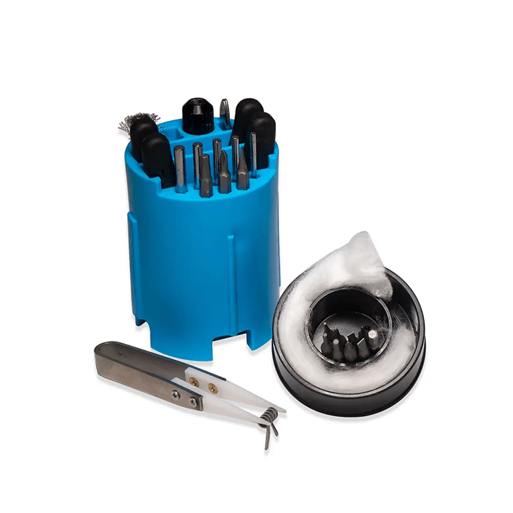 Vekto Coil Building Tool Kit with tweezers and cotton accessories.