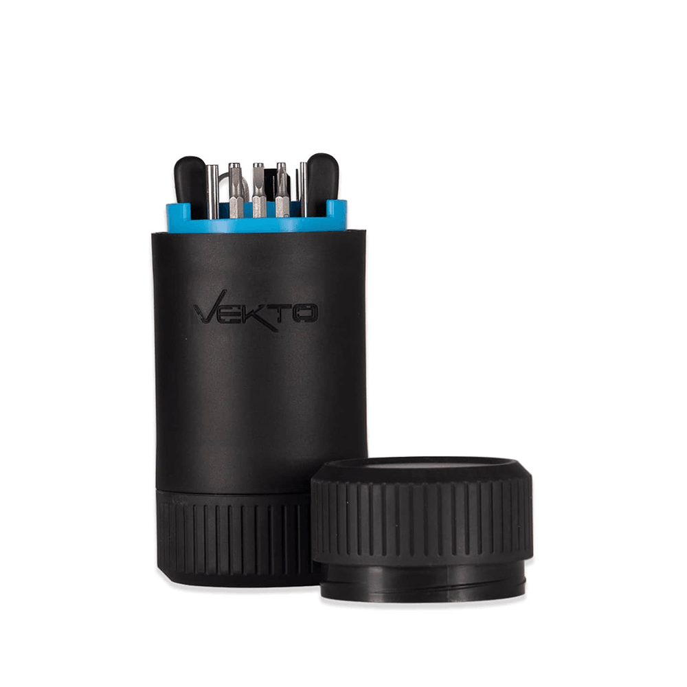 Vekto coil building tool kit with accessories, featuring a black cylindrical container.