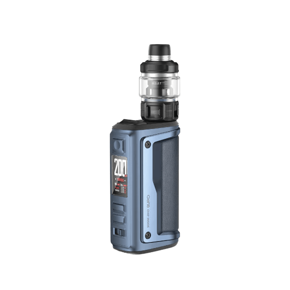 Blue Voopoo Argus GT II vape kit with display screen and tank.