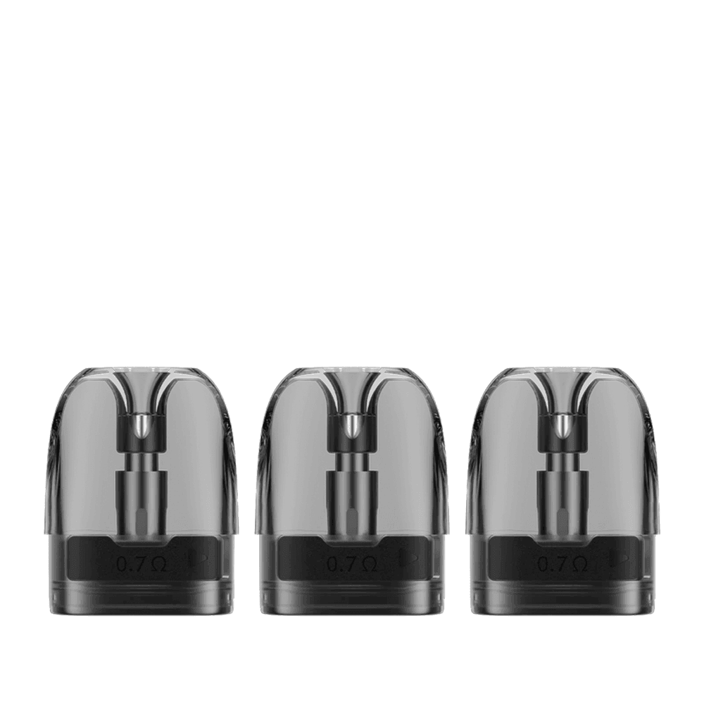 Three Voopoo Argus replacement pods with visible coils, 0.7 ohm resistance.