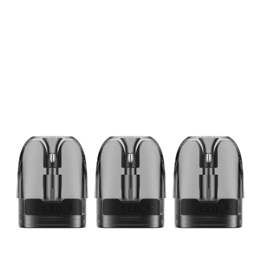 Three Voopoo Argus replacement pods for vaping.