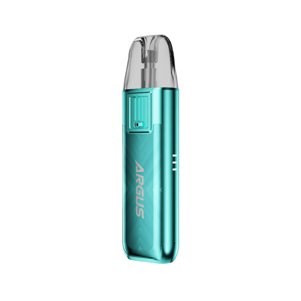 VooPoo Argus SE Pod Kit in teal, sleek design with transparent mouthpiece.