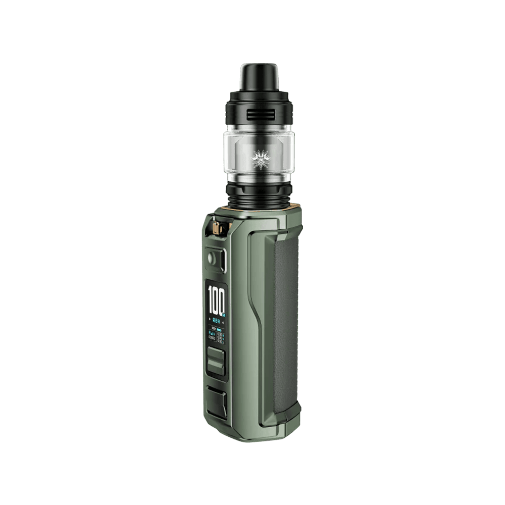 Voopoo Argus XT 100W kit with Uforce L tank in green, displayed upright.