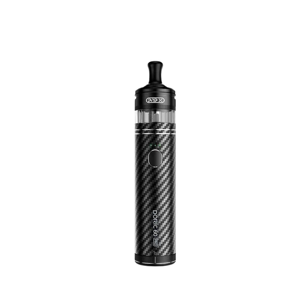 VooPoo Doric 60 Pro Pod Vape Kit in carbon fibre black finish, sleek and modern design.