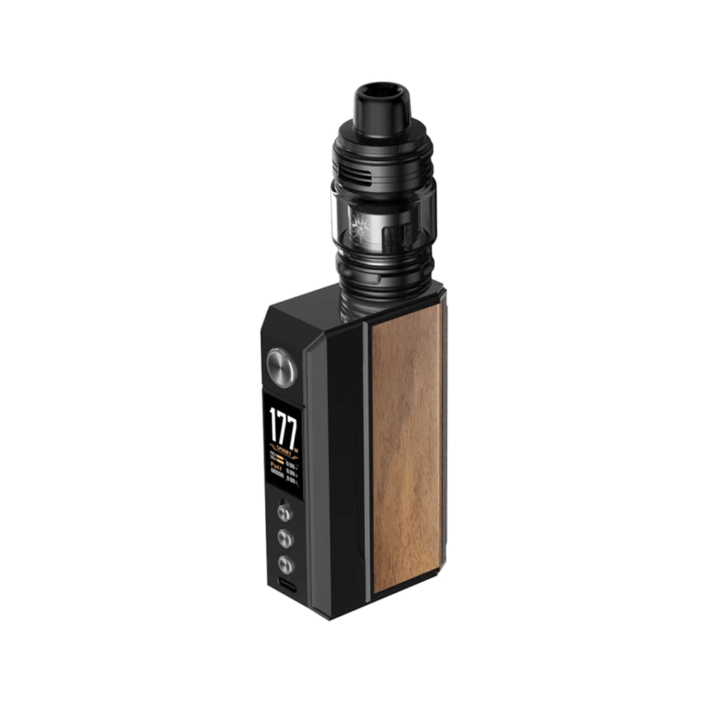 Voopoo Drag 4 Box Mod Kit with wood panel and digital display.