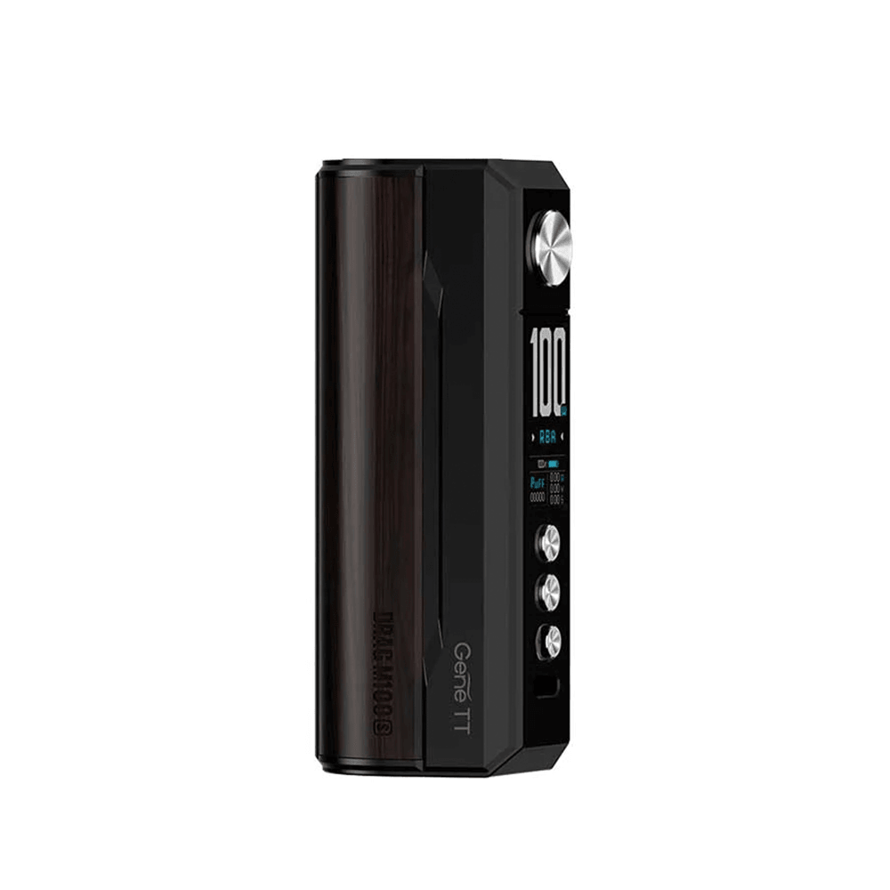 Black Voopoo Drag M100S vape mod with digital display and control buttons.