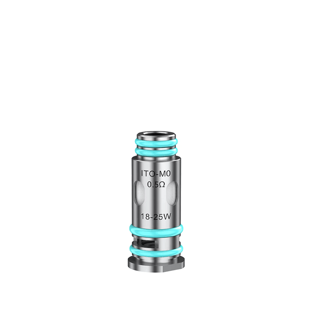 VooPoo ITO replacement coil, 0.5 ohm, silver with blue accents.