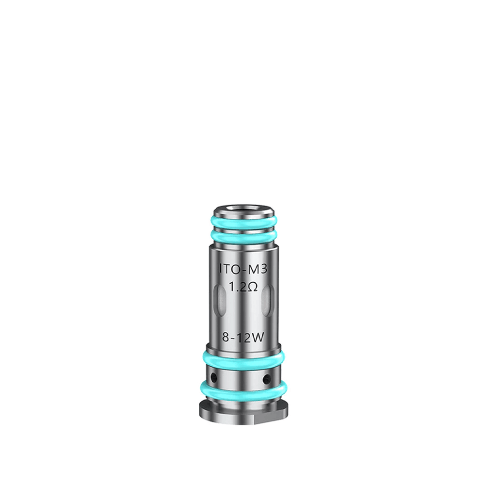 VooPoo ITO-M3 replacement coil, 1.2 ohm, 8-12W, with blue O-rings.