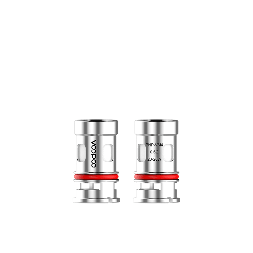 Two silver Voopoo PnP coil heads with red O-rings on a white background.