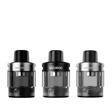 Three Voopoo PnP-X DTL replacement pods in black and silver.