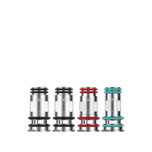 Four VooPoo PnP-X replacement coils in silver with coloured O-rings.