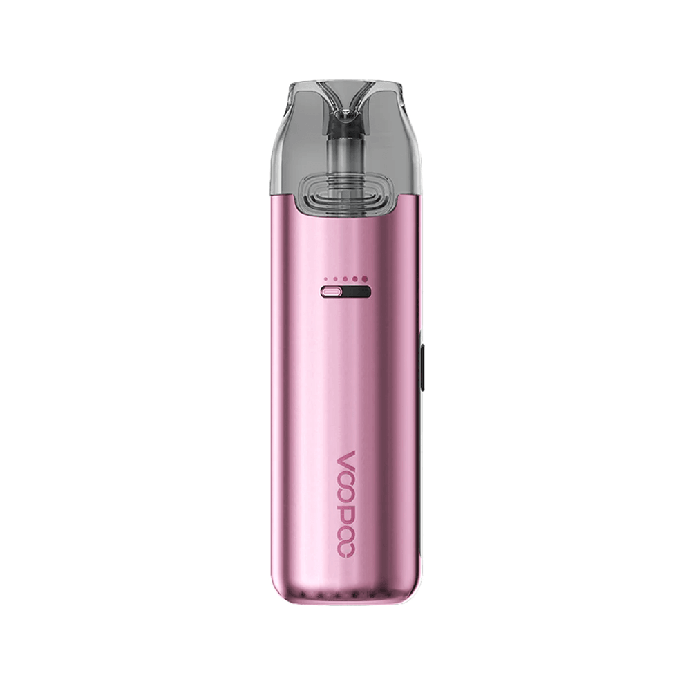 Pink Voopoo Vmate Pro Pod Kit with a transparent mouthpiece, displayed on a white background.