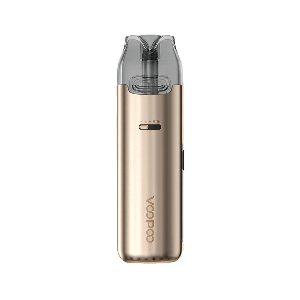 Gold Voopoo Vmate Pro Pod Kit with clear mouthpiece, displayed on a white background.