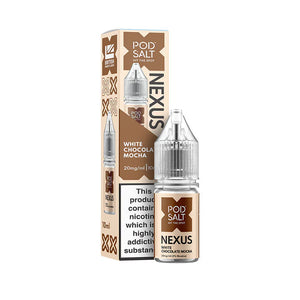 Nexus Pod Salt White Chocolate Mocha e-liquid bottle and packaging on a white background