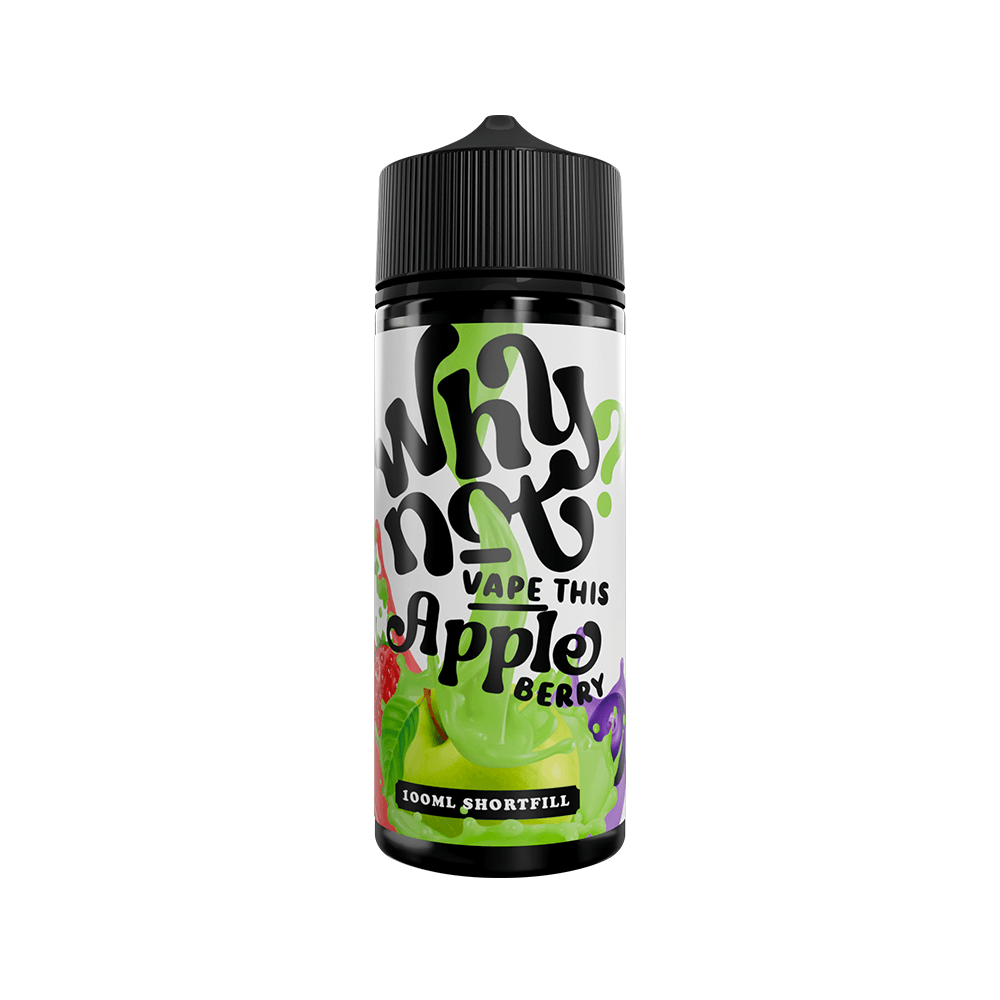 100ml shortfill vape juice bottle with apple berry flavour design.