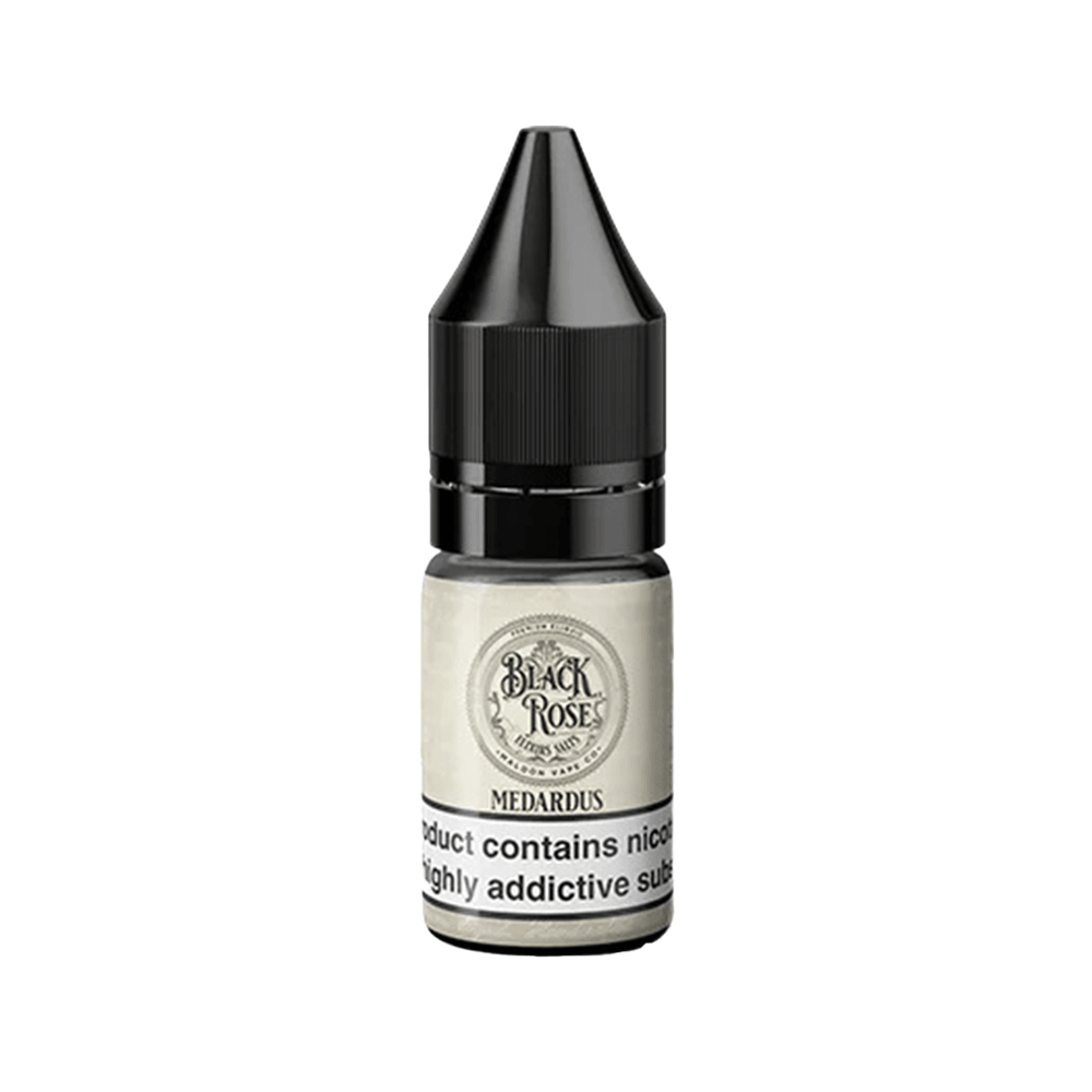 Wick Liquor Black Rose Elixirs 10ml bottle with black cap and nicotine warning label.