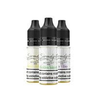 Three bottles of Wick Liquor Serendipity vape juice in various flavours.