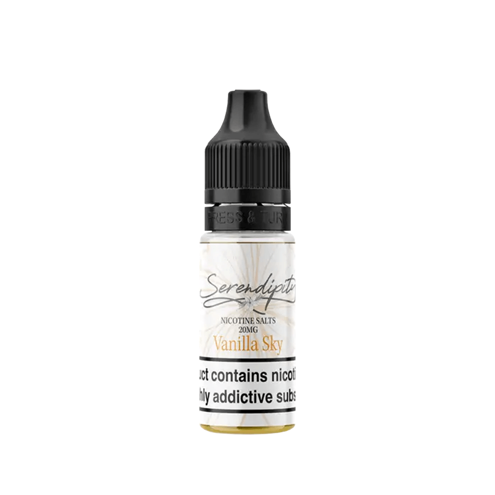 Wick Liquor Serendipity Vanilla Sky 10ml nicotine salts bottle with a black cap.