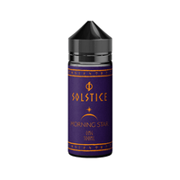 Purple vape juice bottle labeled "Solstice Morning Star" with black cap, 100ml.