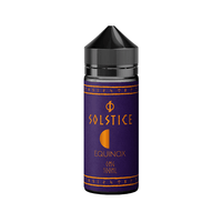 A 100ml bottle of Solstice Equinox vape juice with a purple and orange label.