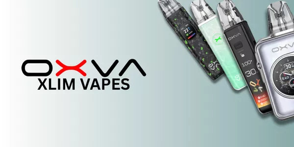 OXVA XLim Vapes products on a light blue background with the brand logo.