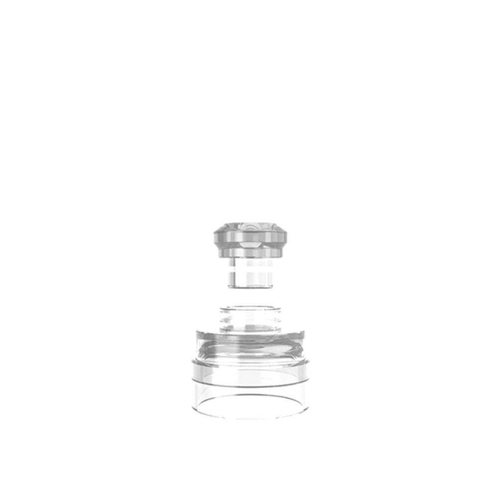 Transparent vape tank component on a white background.