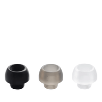 Three threaded drip tips in black, grey, and clear for vape devices.