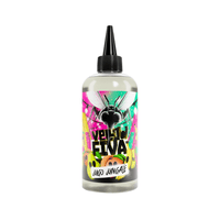 Yellow Fiva vape juice bottle with vibrant, colourful jungle-themed artwork.