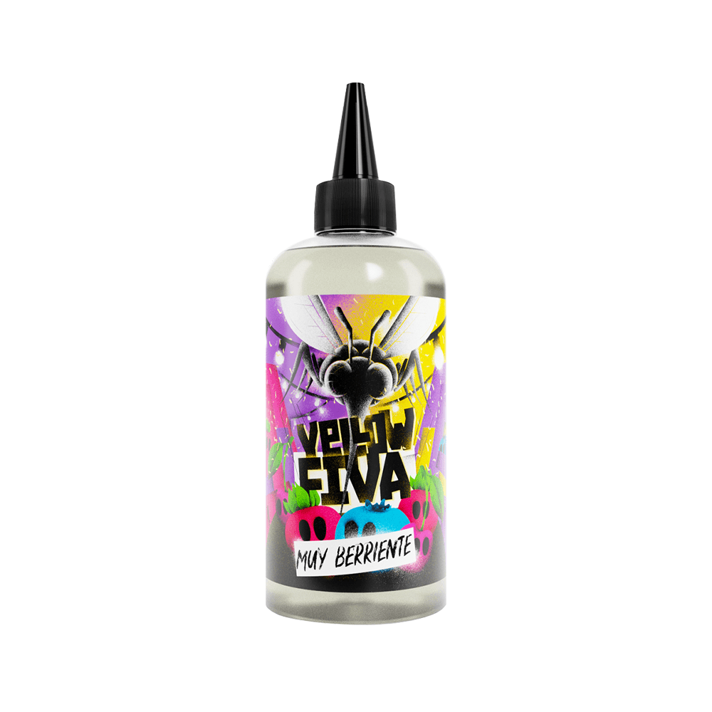 Vibrant vape juice bottle with a colourful, bee-themed label.