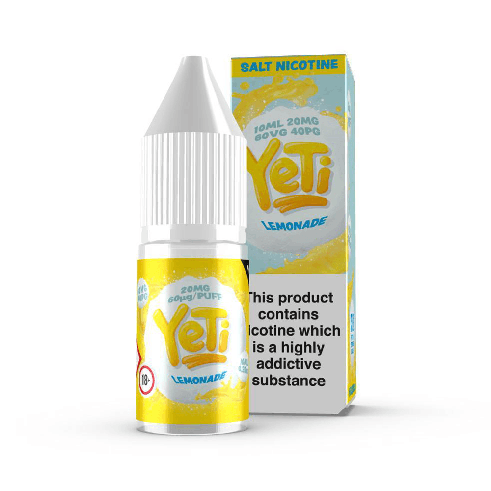 Yeti Lemonade vape juice, 10ml bottle, 20mg salt nicotine, with box packaging.