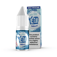 Yeti Energy 10ml salt nicotine bottle with blue icy design and warning label.