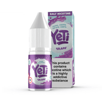 Yeti Grape 10ml salt nicotine vape juice with packaging, 20mg strength.