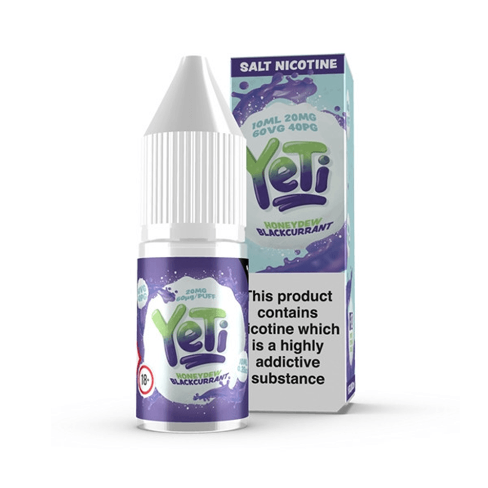 Yeti Honeydew Blackcurrant 10ml Nic Salt bottle and packaging.