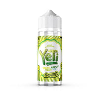 Yeti Sourz Sour Apple Pear Ice vape juice bottle, 100ml shortfill, with green wavy design.